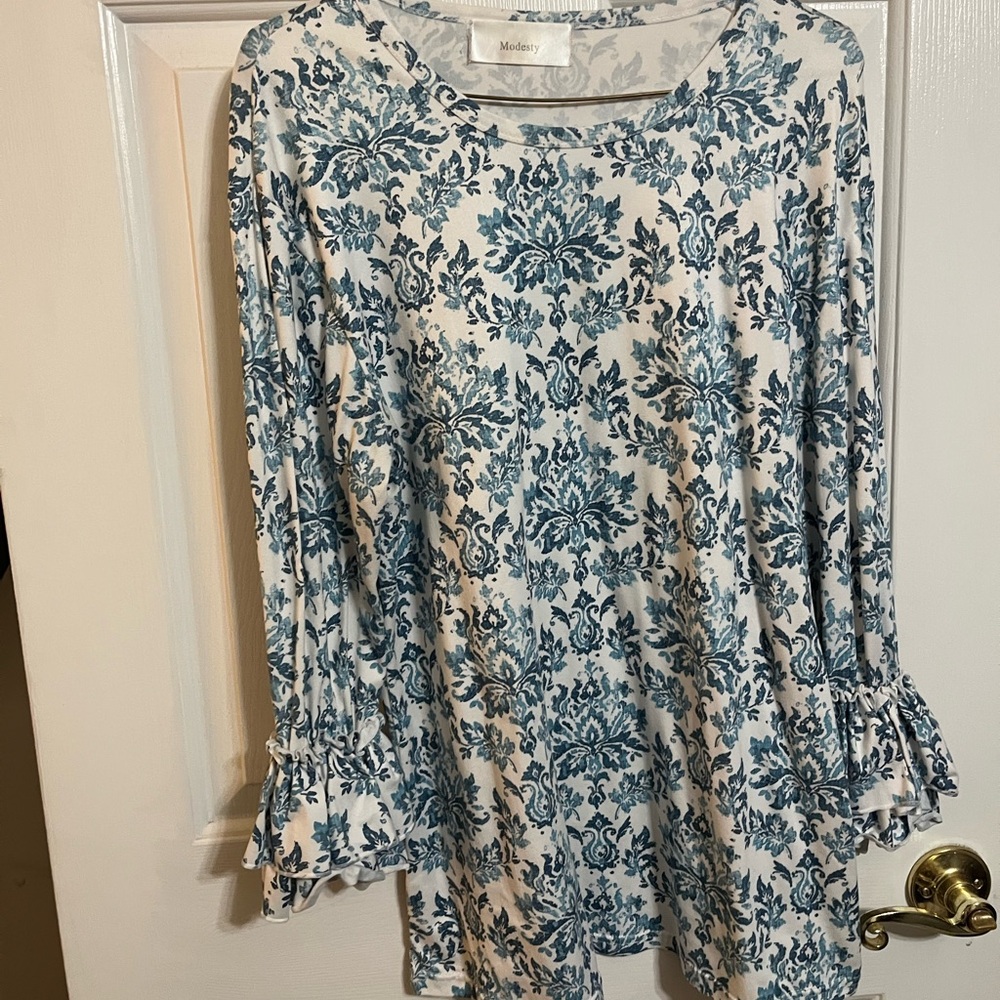 Blue Floral Women's 3/4 Sleeve Top